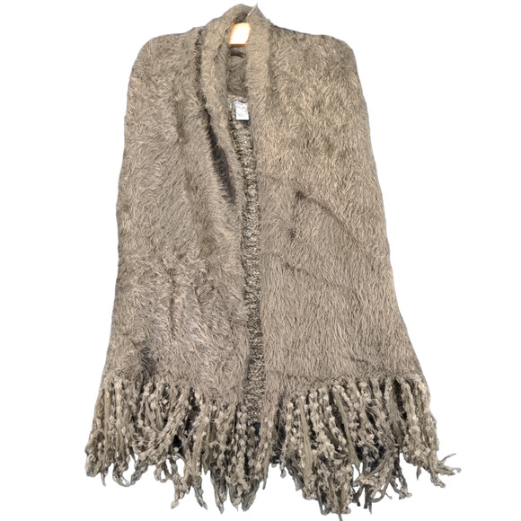 Alberto Makali Womens Shawl Wrap Poncho Gray Medium Faux Fur Fringed Nylon - Picture 1 of 12
